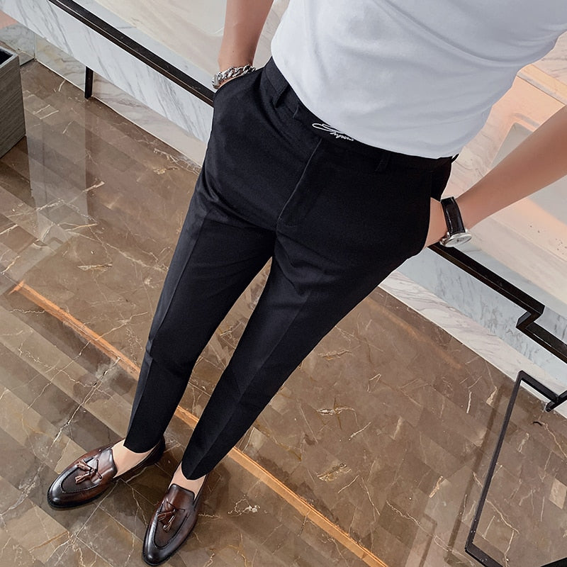 Embroidered Men's Dress Slim Fit Suit Pants