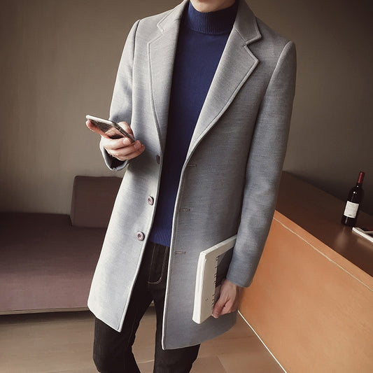 Men's Windbreaker Mid-length Slim Trench Coat