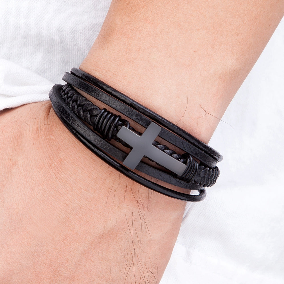 Cross Design Classic Leather Bracelet