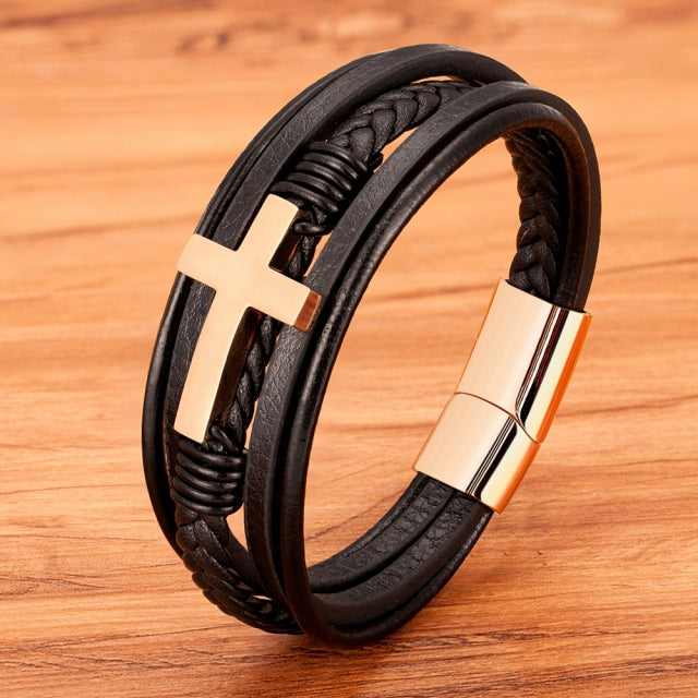 Cross Design Classic Leather Bracelet