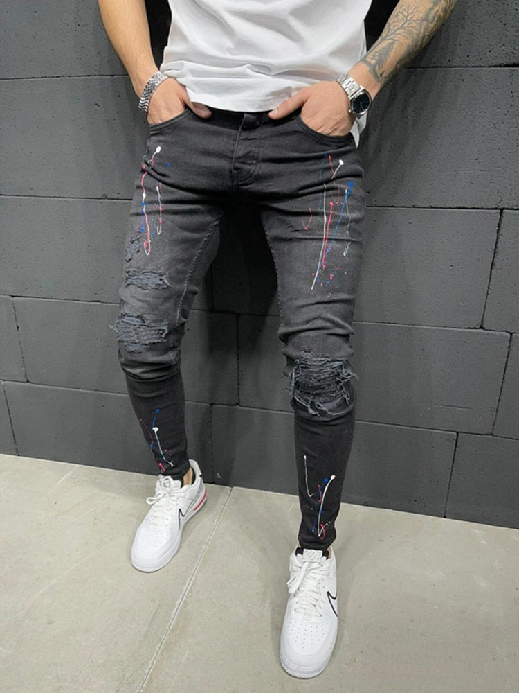 Men Skinny Ripped Stretch Fashion Jeans