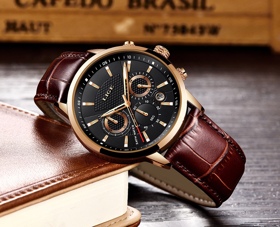 Casual Leather Business Male Waterproof Wristwatch