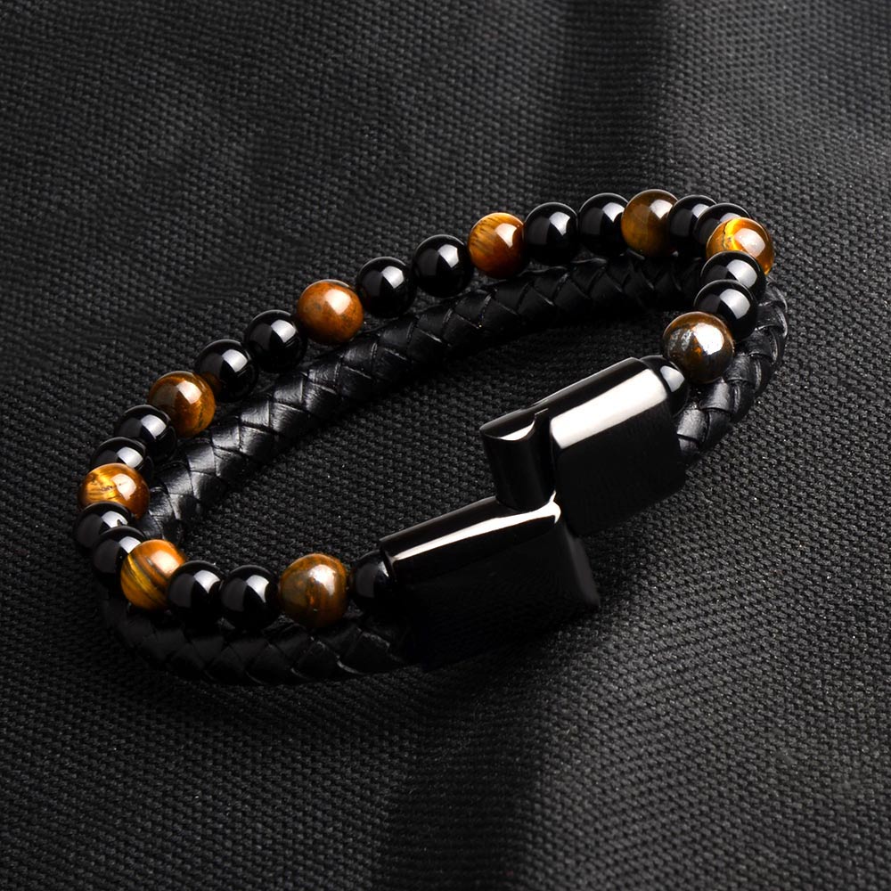 Natural Stone Genuine Leather Braided Bracelet