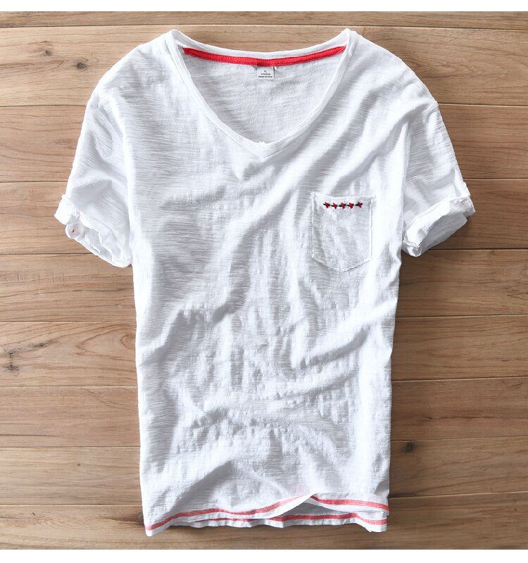 Cotton V-neck Casual T-Shirt