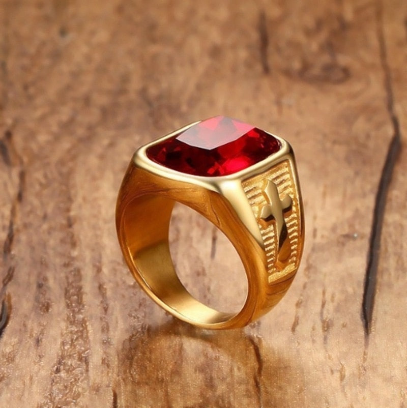 Fashion Square Red Crystal Stone Ring