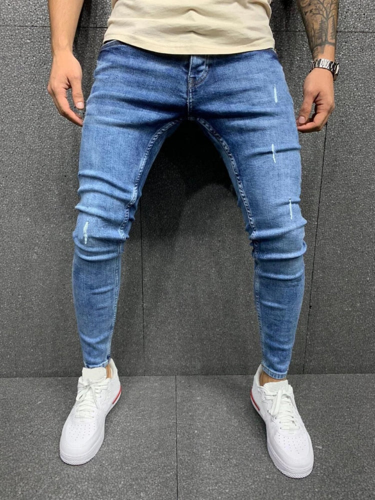 Men Skinny Patchwork Denim Jeans