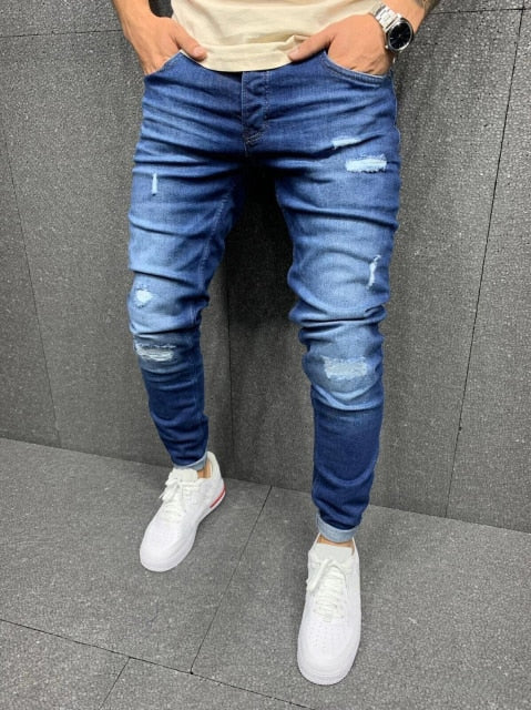 Men Skinny Patchwork Denim Jeans