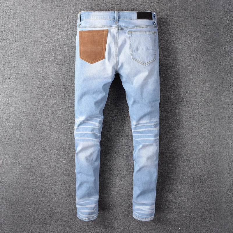 Patch Ripped Slim Fit Denim Jeans