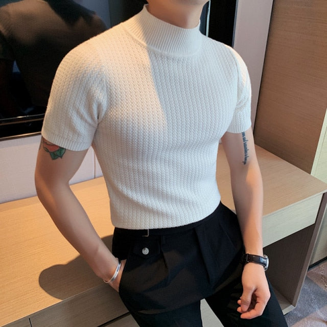 Short Sleeve Knitted Slim Fit Sweater