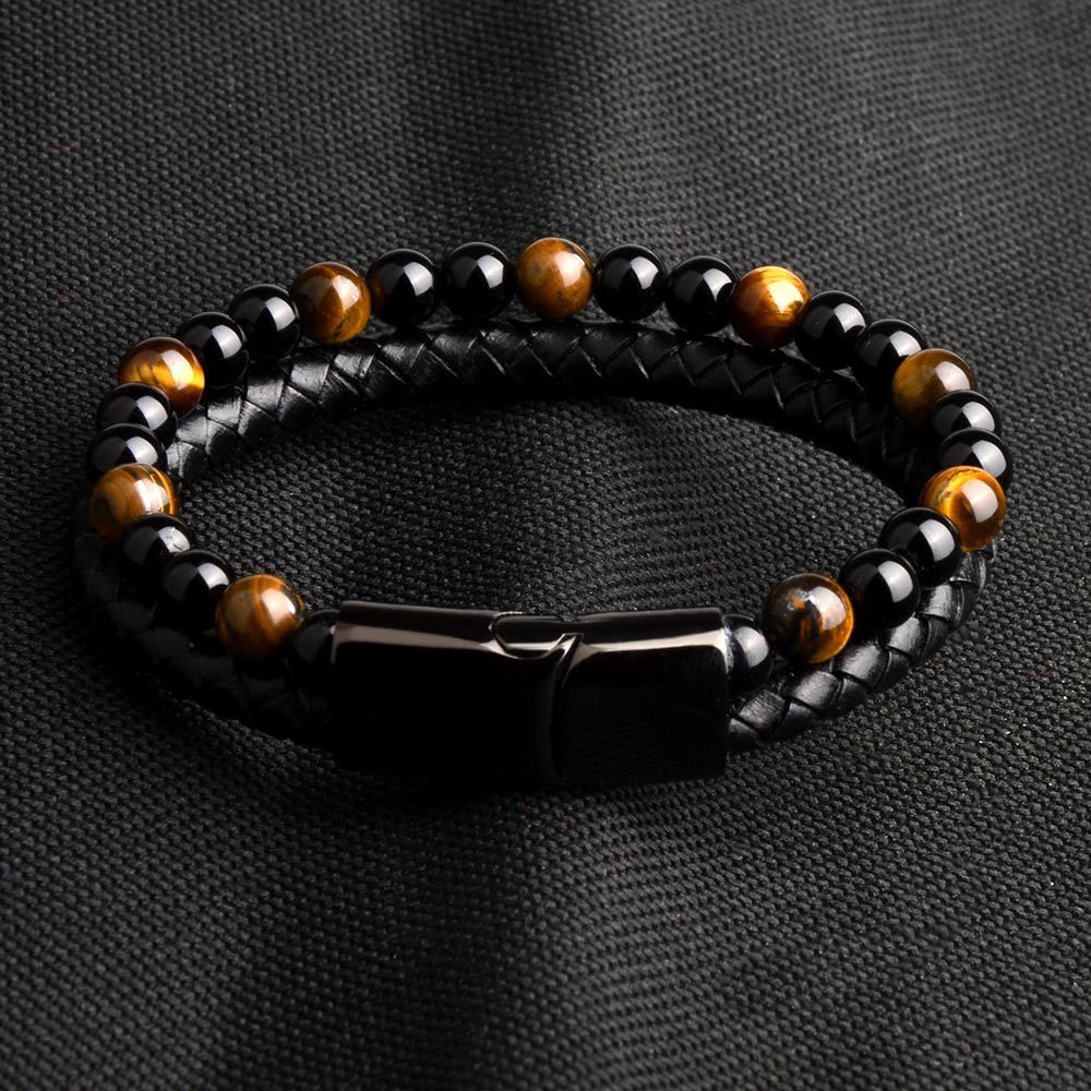 Natural Stone Genuine Leather Braided Bracelet