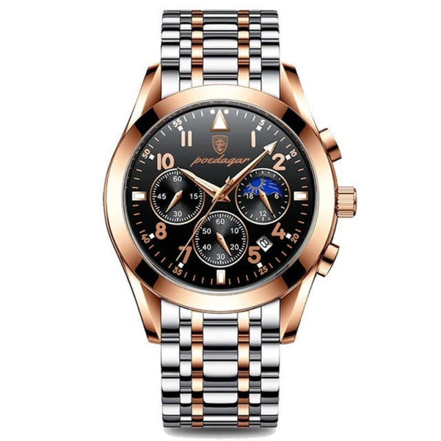 POEDAGAR Men Watches Stainless Steel 2021 Fashion New Rose Gold Wristwatch Waterproof Luminous Quartz Watches Relogio Masculino