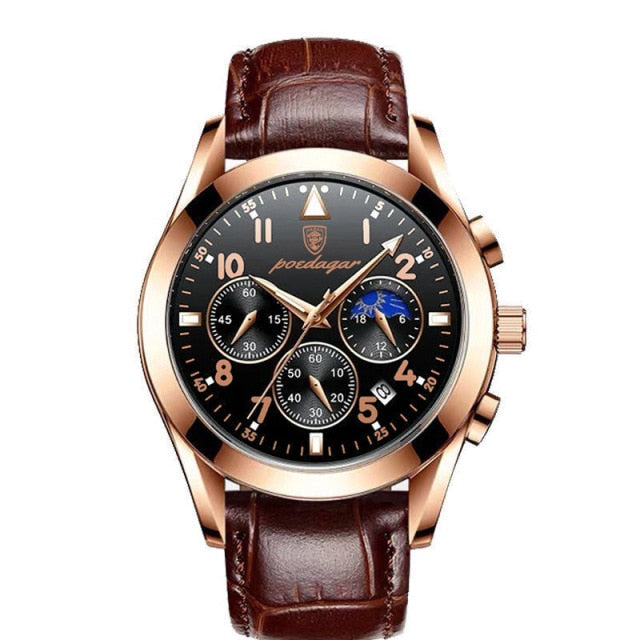 POEDAGAR Men Watches Stainless Steel 2021 Fashion New Rose Gold Wristwatch Waterproof Luminous Quartz Watches Relogio Masculino