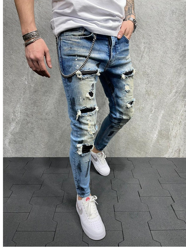 Men's Paint Ripped Slim Jeans