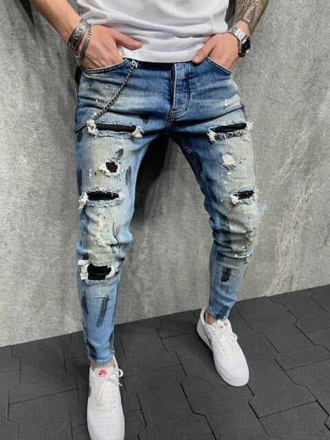 Men's Paint Ripped Slim Jeans