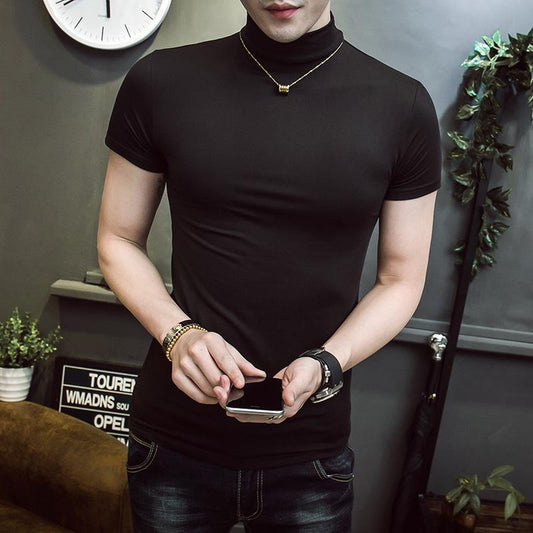 Men Short Sleeve Slim Turtleneck