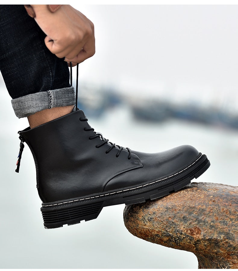 Men Leather Lace Up Fashion Chelsea Boot