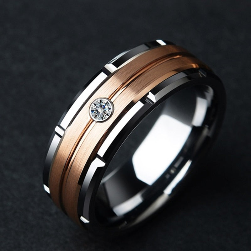 Fashion Rose Gold Brushed Inlay Ring