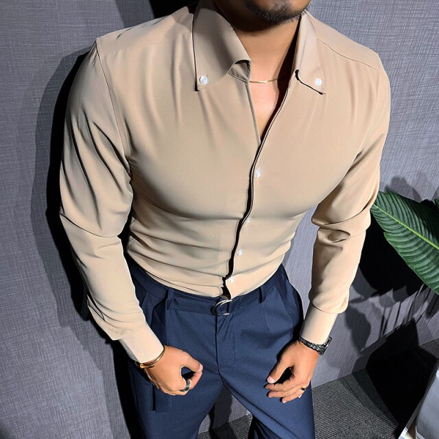 Fashion British Windsor Collar Long Sleeve Shirt