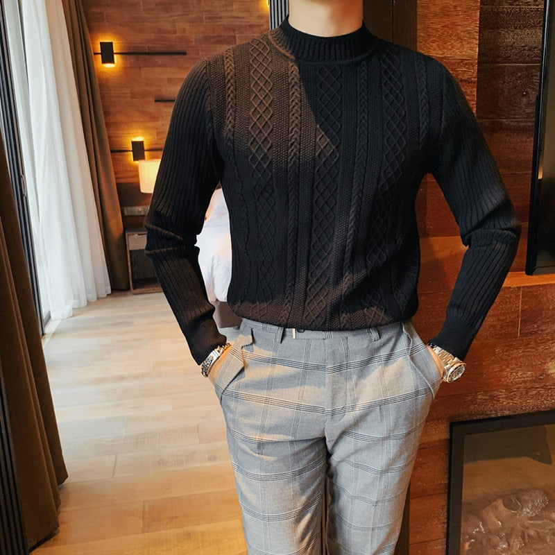 Solid Twist Men Slim Fit Casual Knit Pullovers