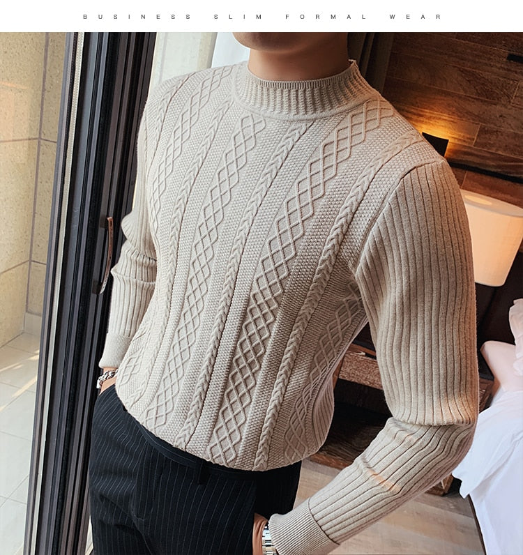 Solid Twist Men Slim Fit Casual Knit Pullovers
