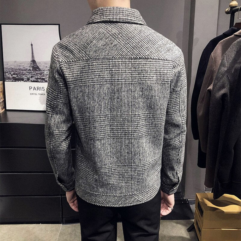 Men's slim fit Plaid Woolen Jacket