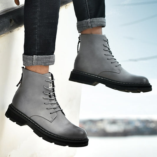 Men Leather Lace Up Fashion Chelsea Boot