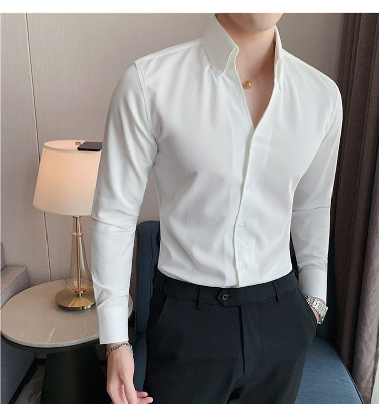 British Style Casual Slim V-neck Shirt