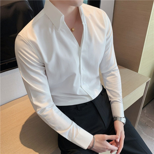 British Style Casual Slim V-neck Shirt