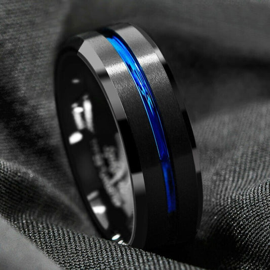 Fashion Black Blue Line Ring