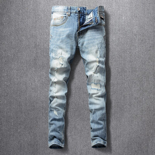 Fashion Streetwear Vintage Slim Fit Ripped Jeans