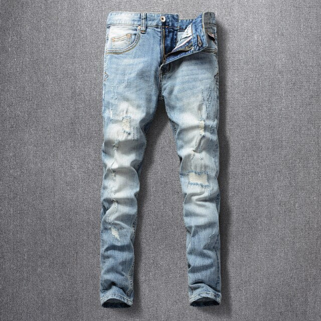 Fashion Streetwear Vintage Slim Fit Ripped Jeans