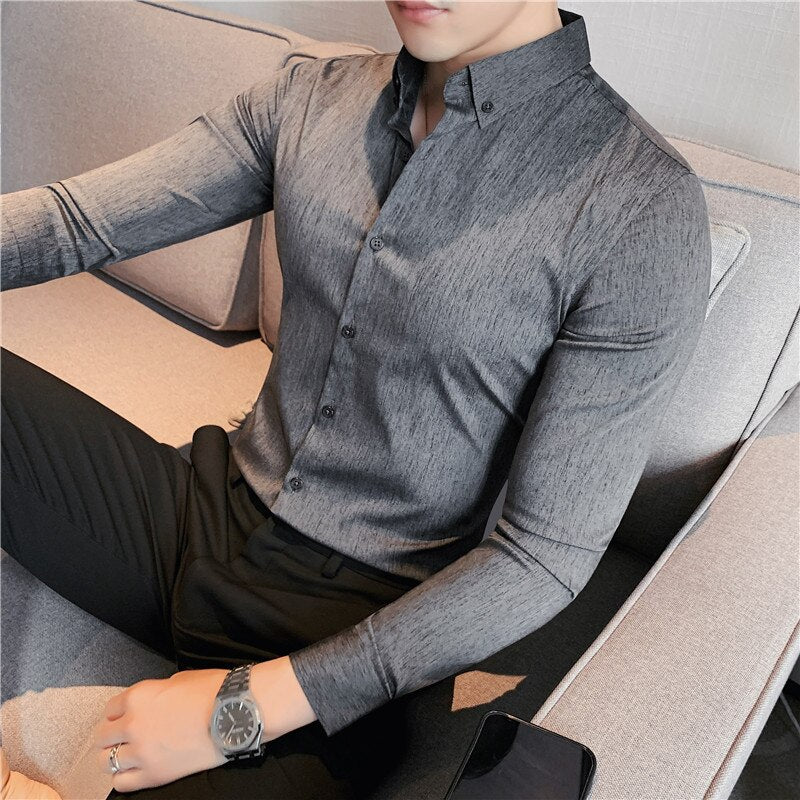 Men Stretched Slim Fit Long Sleeve Casual Shirts
