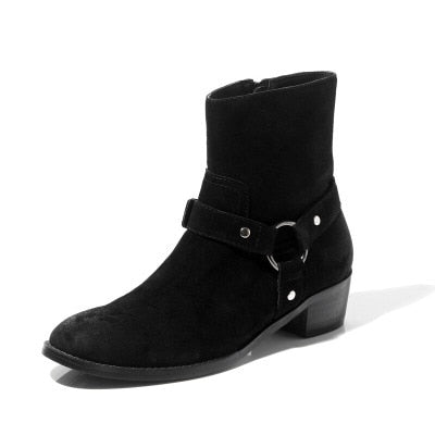 Suede Leather Chains Buckle Chelsea  Boot