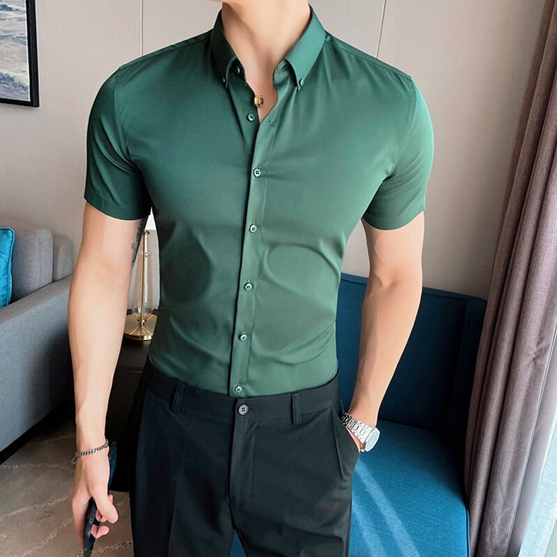 Skinny Men Causal Basic Short Sleeve Shirt