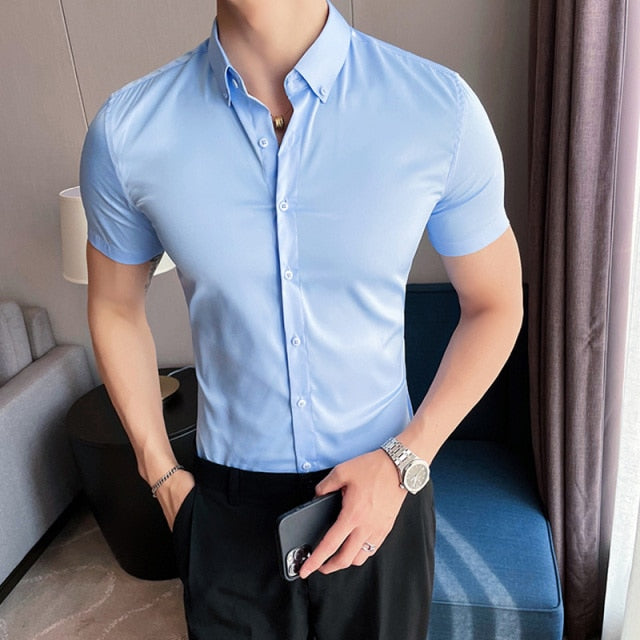 Skinny Men Causal Basic Short Sleeve Shirt