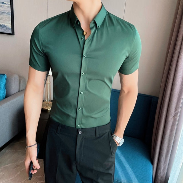 Skinny Men Causal Basic Short Sleeve Shirt