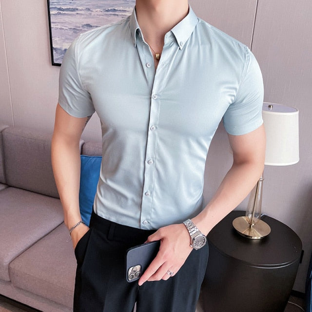 Skinny Men Causal Basic Short Sleeve Shirt