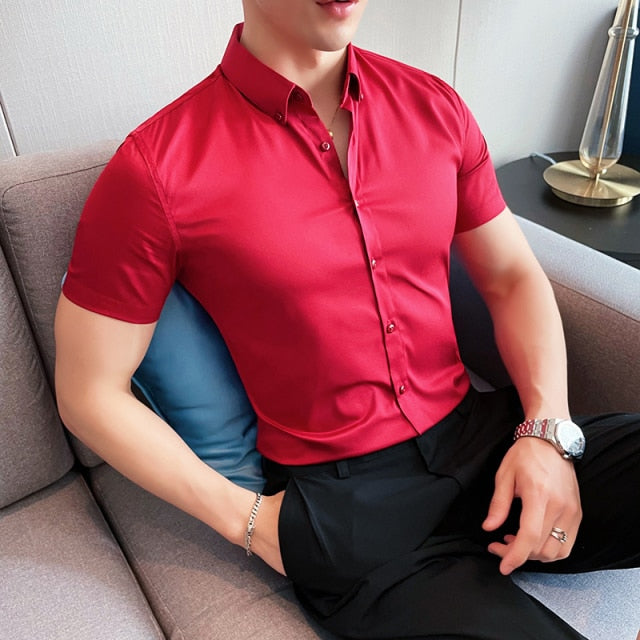 Skinny Men Causal Basic Short Sleeve Shirt