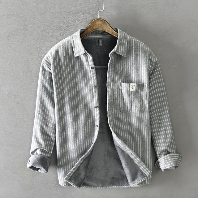 Fashion Fleece Lined Striped Shirts