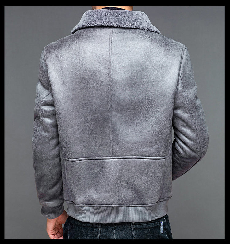 Embroidery Leather Zipper Fleece Jacket