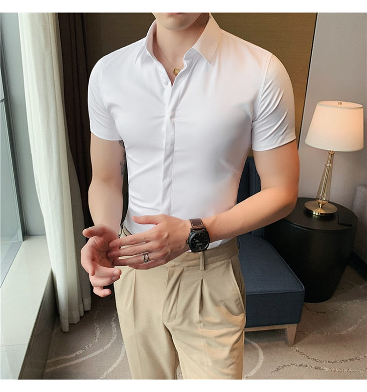 Men Short Sleeve Casual Slim Fit Shirt