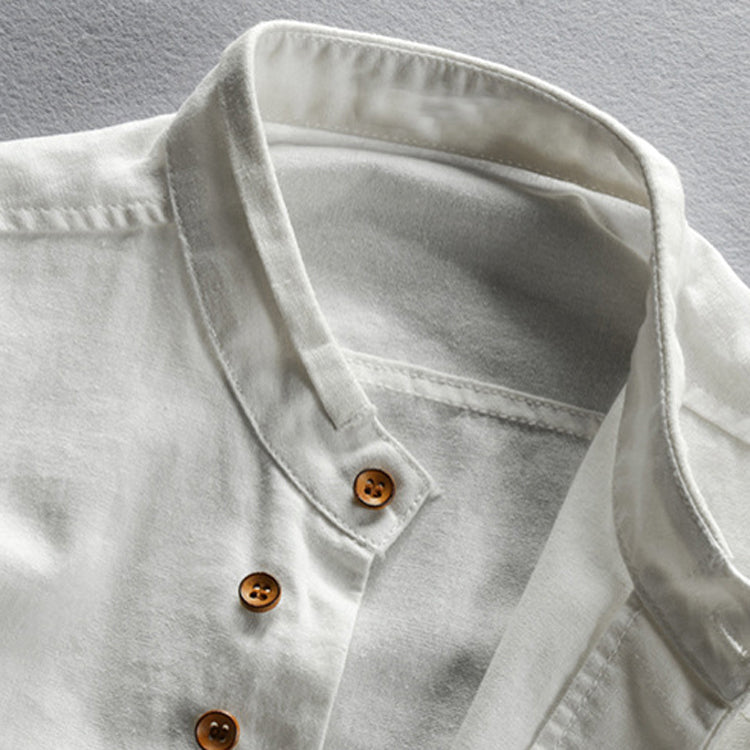 Linen Long Sleeve Casual Stand Collar Shirt