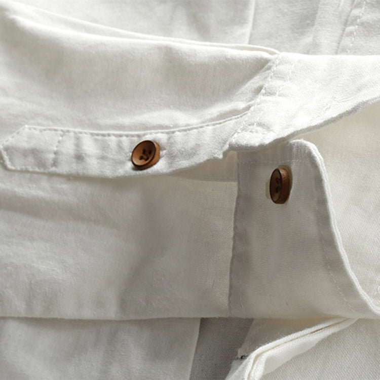 Linen Long Sleeve Casual Stand Collar Shirt