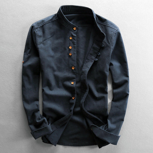 Linen Long Sleeve Casual Stand Collar Shirt