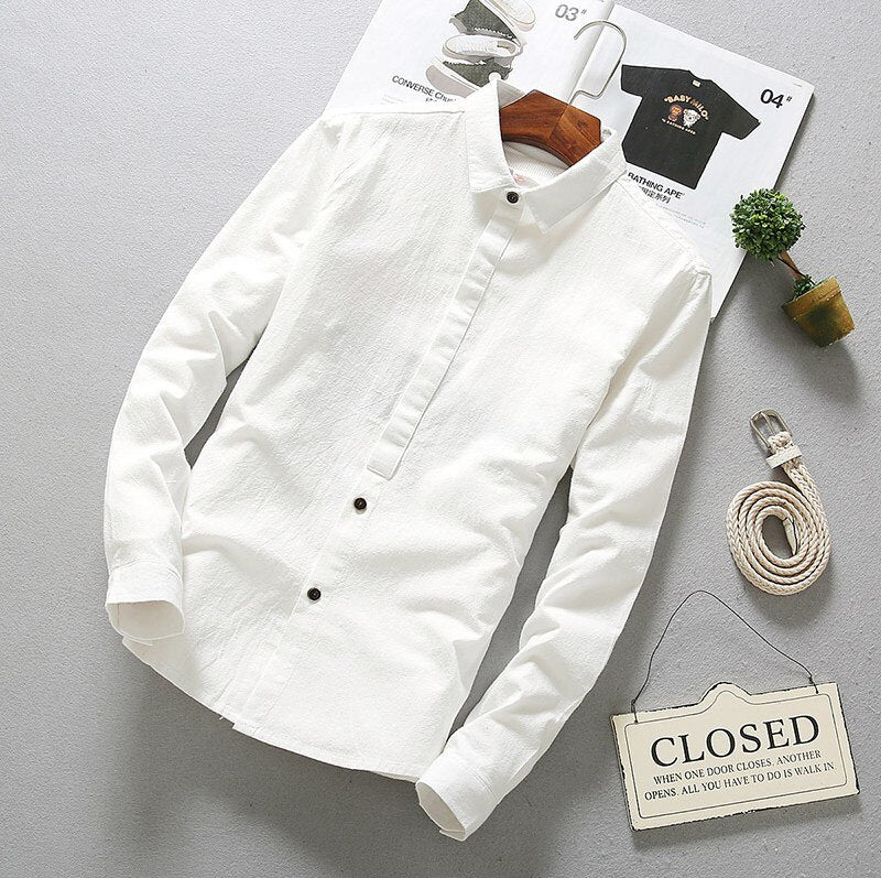 Solid Linen Slim Fashion Shirt